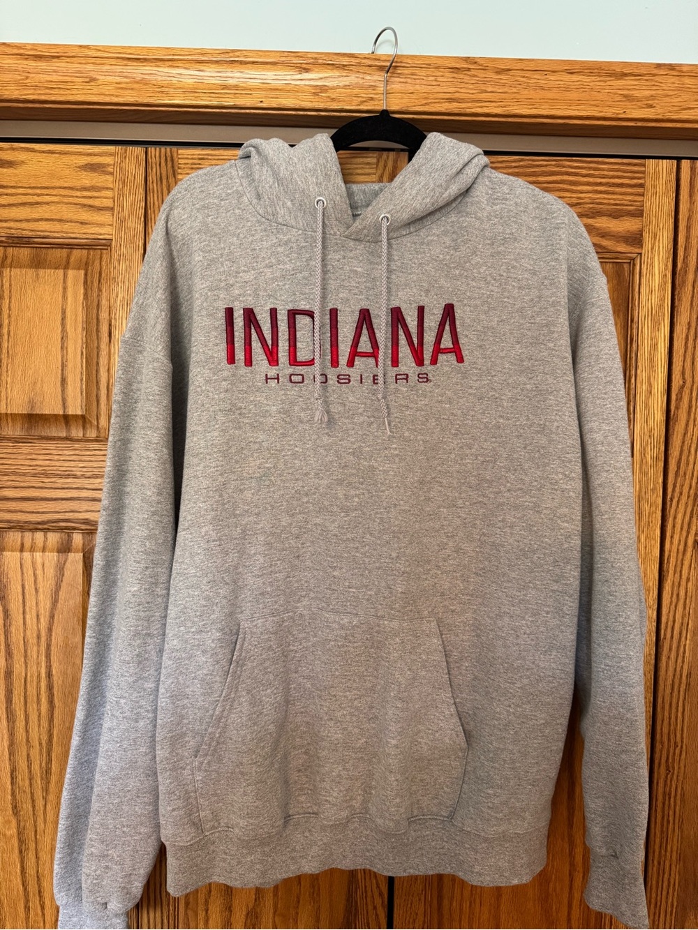 Champion Gray Indiana Hoosiers Crewneck Hoodie with Red Embroidery